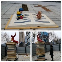 杭州校園景觀書本不銹鋼雕塑 女孩讀書擺件