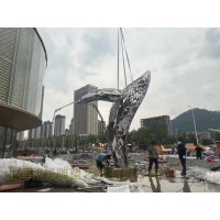 溫州寶龍廣場魚雕塑 鏤空鯨魚不銹鋼雕塑安裝